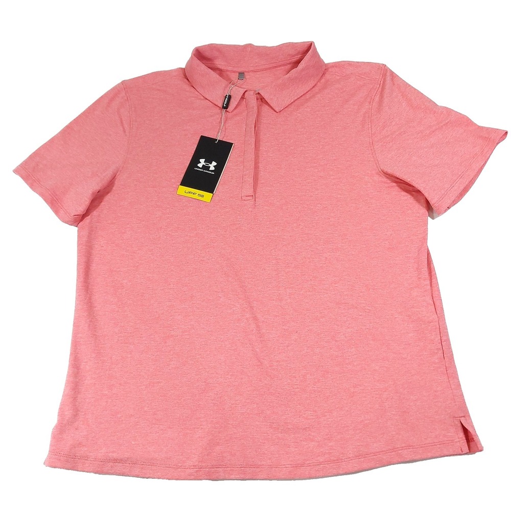 Under Armour Polo Shirt Womens Medium Golf UPF 50+ Anti Odor Performance Pink